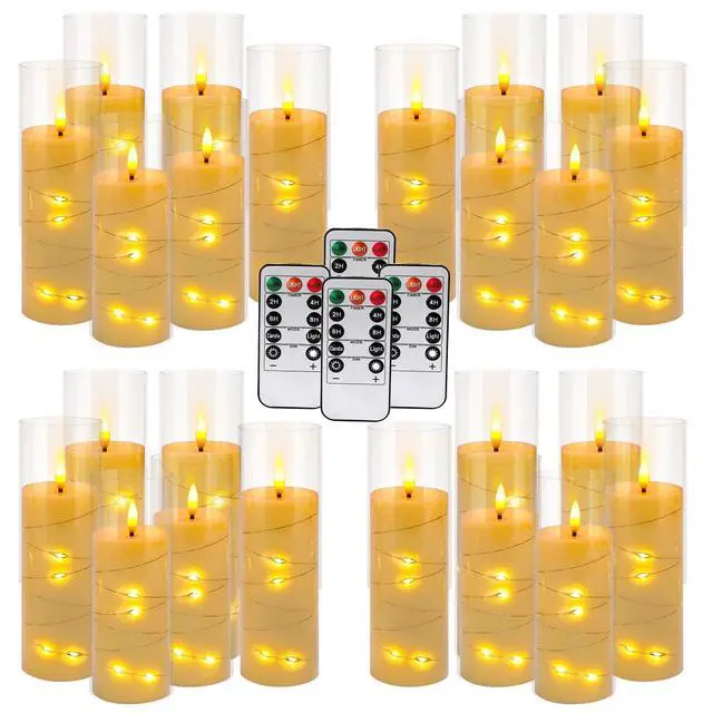 Alt view image 2 of 7 - 24 Pcs LED Flameless Candles with Remote, 3D Flickering Flame & LED String Lights, Acrylic Clear Cylinder, Timer Function, Romantic Ambience for Home Decor, Party, Wedding (Ivory)