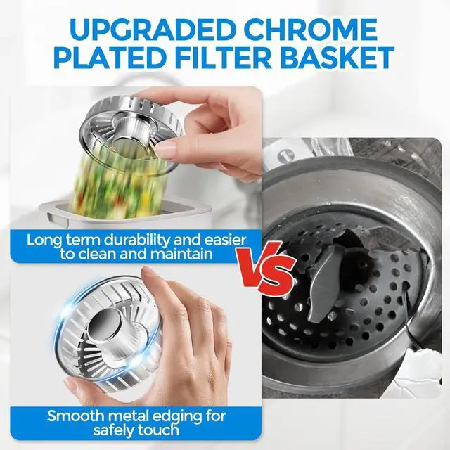 Alt view image 5 of 7 - 3 in 1 Kitchen Sink Drain Strainer Stopper Removable Basket Pop-Up | Kitchen Sink Accessories 2 Pack Brushed Silver Stainless - Food Catcher, Odor-Blocking Seal, Fits 3.5" Drain