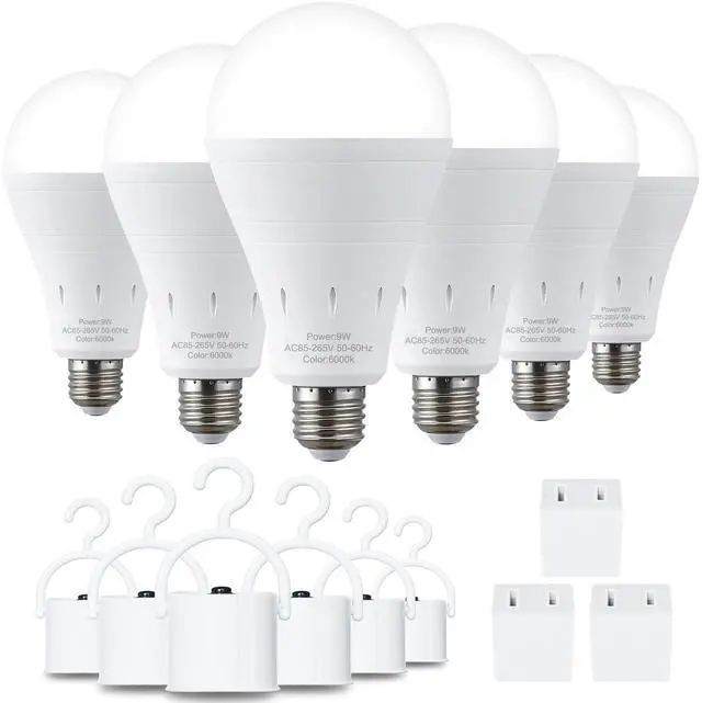 Main image of 6 Pack Rechargeable Emergency Light Bulbs, Battery Powered LED Light Bulb 6000K Daylight E26 120 Volt 9W 60W Equivalent with 1200mAh for Home Power Outage Camping Hurricane
