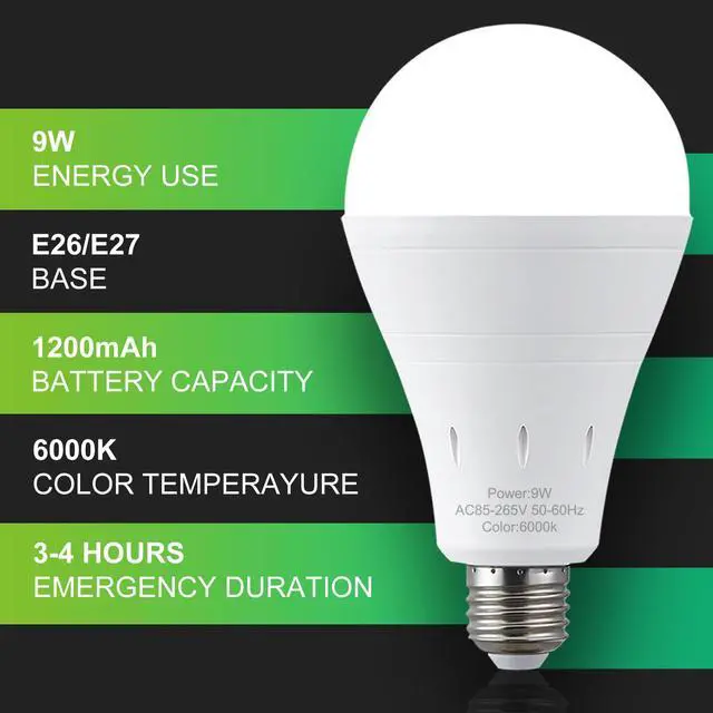 Alt view image 6 of 7 - 6 Pack Rechargeable Emergency Light Bulbs, Battery Powered LED Light Bulb 6000K Daylight E26 120 Volt 9W 60W Equivalent with 1200mAh for Home Power Outage Camping Hurricane
