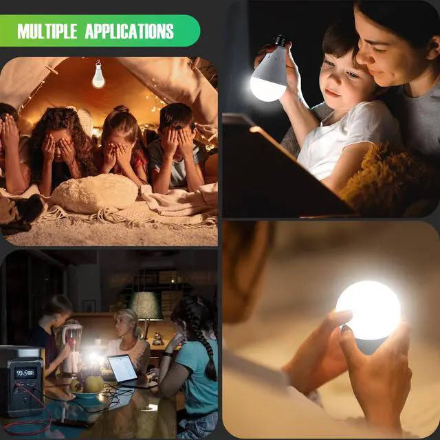 Alt view image 7 of 7 - 6 Pack Rechargeable Emergency Light Bulbs, Battery Powered LED Light Bulb 6000K Daylight E26 120 Volt 9W 60W Equivalent with 1200mAh for Home Power Outage Camping Hurricane