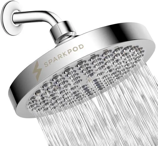 Main image of Rain Shower Head, 6 Inch Round, Luxury Polished Chrome Finish | High Pressure Shower Heads, 90 Nozzles, Adjustable Showerhead, No Tools Needed, Universal Connection