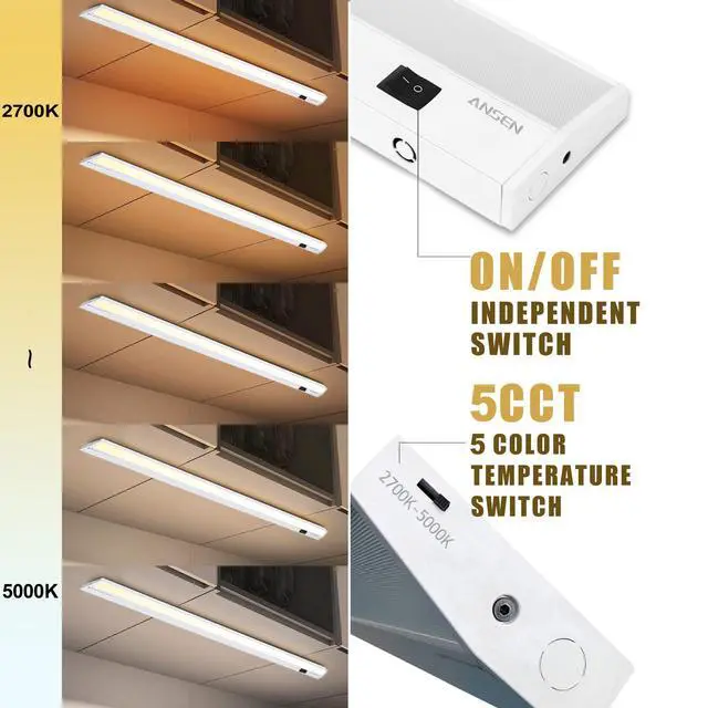 Alt view image 3 of 7 - Hardwired Under Cabinet Lighting, 24in 18W LED Light for Kitchen/Closet, 1237lm, CRI>92, R9>90, 5 Color Temperature, Dimmable, 2700K-5000K(Warm White, Cool White, Daylight)
