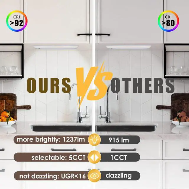 Alt view image 5 of 7 - Hardwired Under Cabinet Lighting, 24in 18W LED Light for Kitchen/Closet, 1237lm, CRI>92, R9>90, 5 Color Temperature, Dimmable, 2700K-5000K(Warm White, Cool White, Daylight)