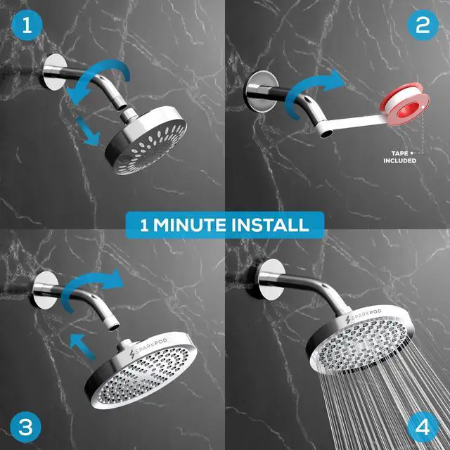 Alt view image 3 of 7 - Rain Shower Head, 6 Inch Round, Luxury Polished Chrome Finish | High Pressure Shower Heads, 90 Nozzles, Adjustable Showerhead, No Tools Needed, Universal Connection