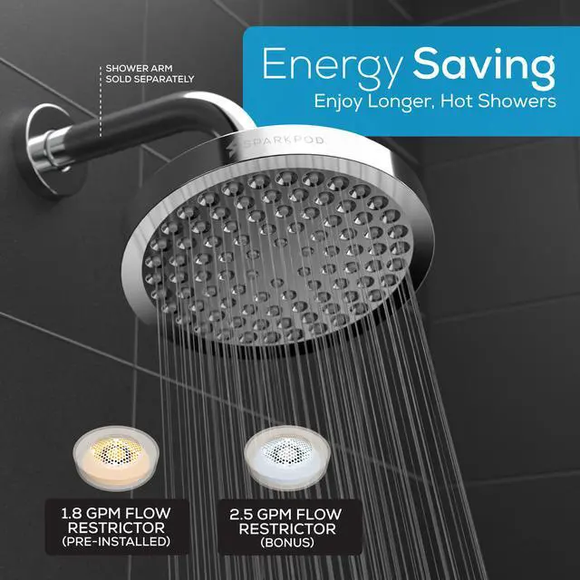 Alt view image 5 of 7 - Rain Shower Head, 6 Inch Round, Luxury Polished Chrome Finish | High Pressure Shower Heads, 90 Nozzles, Adjustable Showerhead, No Tools Needed, Universal Connection