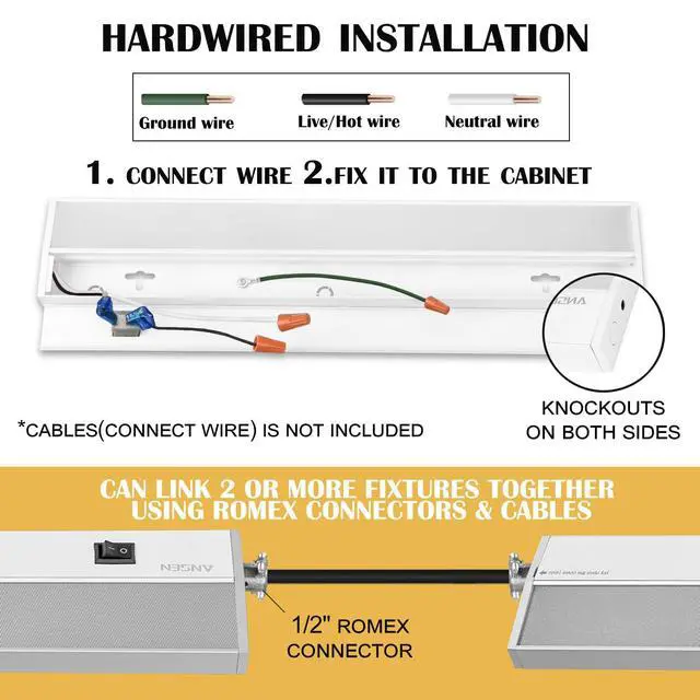 Alt view image 6 of 7 - Hardwired Under Cabinet Lighting, 24in 18W LED Light for Kitchen/Closet, 1237lm, CRI>92, R9>90, 5 Color Temperature, Dimmable, 2700K-5000K(Warm White, Cool White, Daylight)