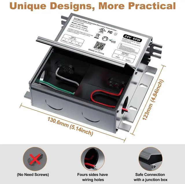 Alt view image 2 of 7 - 24V Dimmable LED Driver, 60W Triac ELV/MLV LED Transformer Compatible with Lutron&Leviton Switches, Dimmable Power Supply 60W 24V for Light Smooth Flicker Free Dimming