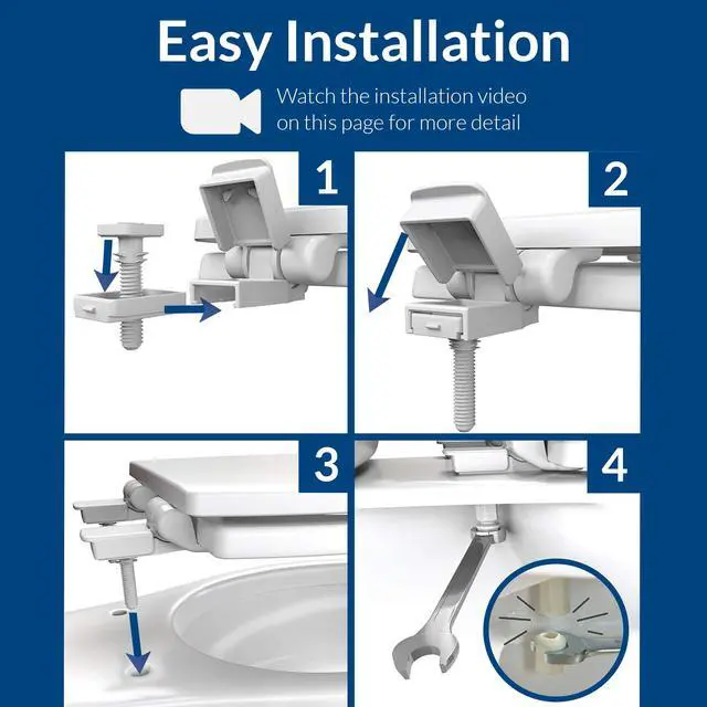 Alt view image 7 of 7 - Cassel slow close toilet seat, easy clean non-slip premium wood seat, install, made in USA, elongated, white