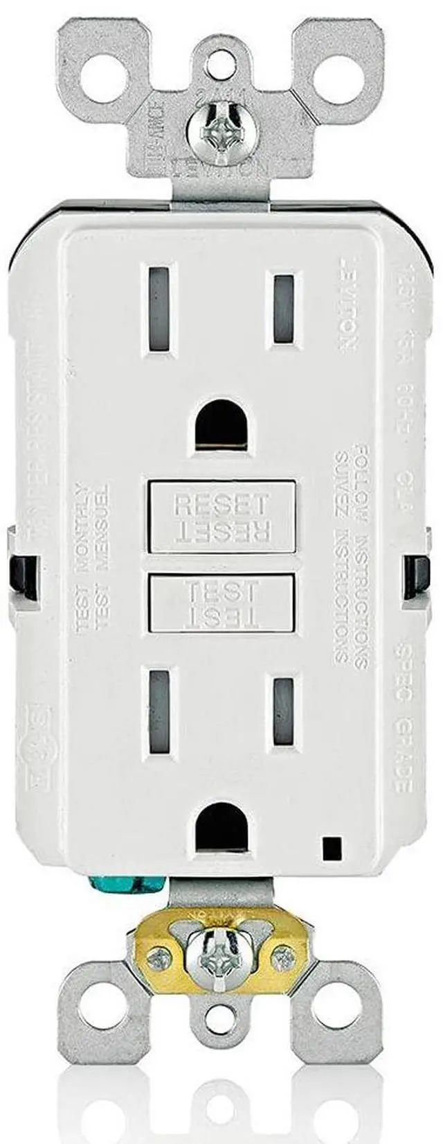 Main image of GFCI Outlet, 15 Amp, Self Test, Tamper-Resistant with LED Indicator Light, Protection from Electric Shock and Electrocution, GFTR1-W, White
