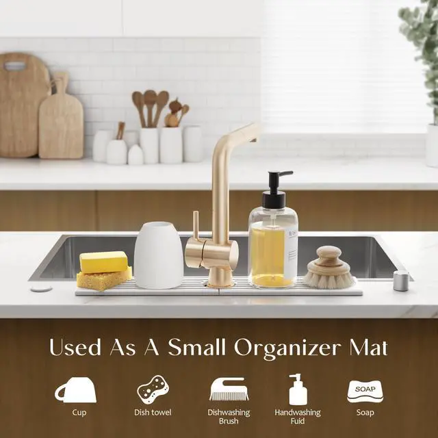 Alt view image 5 of 7 - Faucet Mat for Kitchen Sink Diatomite Stone Drying Mat & Sink Protectors, Prevent Moisture Sink Splash Guard Water-Absorbing Stone Tray for Bathroom Counter (Light Grey, 23.6" x 3.9")