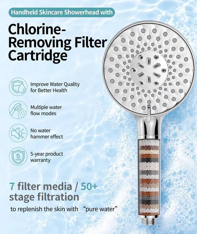 Alt view image 2 of 7 - Filtered Shower Head with Handheld High Pressure 9 Spray Mode Showerhead Detachable Shower Head Water Softener Filters Beads for Hard Water Remove Chlorine 1 Filter Chrome
