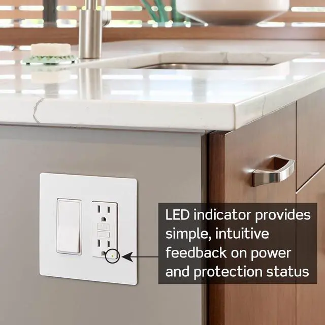 Alt view image 5 of 7 - GFCI Outlet, 15 Amp, Self Test, Tamper-Resistant with LED Indicator Light, Protection from Electric Shock and Electrocution, GFTR1-W, White