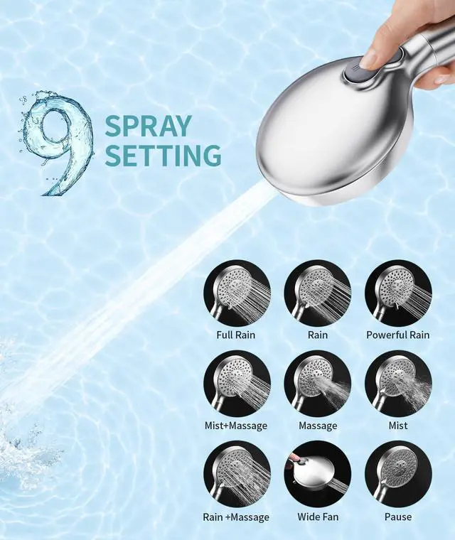 Alt view image 3 of 7 - Filtered Shower Head with Handheld High Pressure 9 Spray Mode Showerhead Detachable Shower Head Water Softener Filters Beads for Hard Water Remove Chlorine 1 Filter Chrome