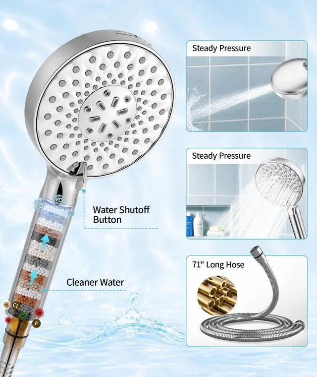 Alt view image 5 of 7 - Filtered Shower Head with Handheld High Pressure 9 Spray Mode Showerhead Detachable Shower Head Water Softener Filters Beads for Hard Water Remove Chlorine 1 Filter Chrome