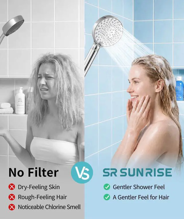Alt view image 6 of 7 - Filtered Shower Head with Handheld High Pressure 9 Spray Mode Showerhead Detachable Shower Head Water Softener Filters Beads for Hard Water Remove Chlorine 1 Filter Chrome