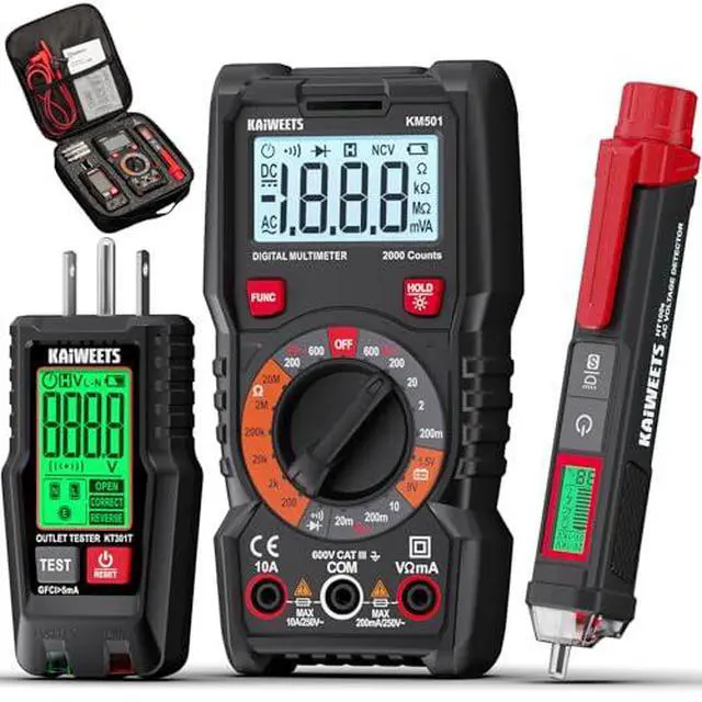 Alt view image 2 of 2 - Electrical Test Kit KIT01, Digital Multimeter, Smart Non-Contact Voltage Tester & GFCI Outlet Tester with LCD, Complete Set with Carrying Case & Batteries for Electrician, DIY & HVAC