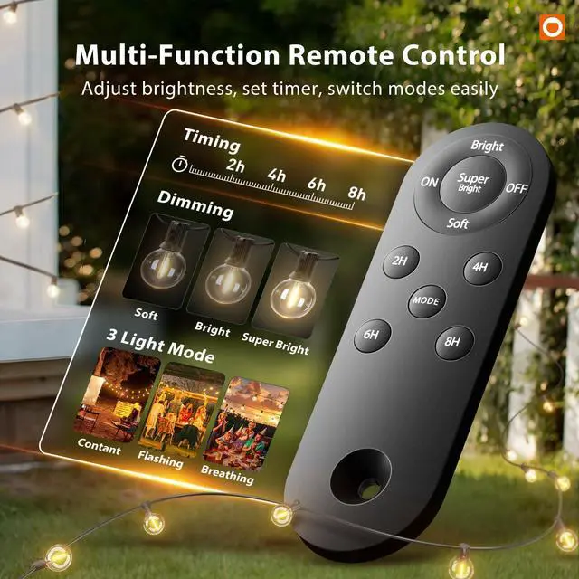 Alt view image 3 of 7 - 100FT 54LED Solar String Lights Outdoor Waterproof with Remote, USB | Shatterproof Outdoor Lights, 5000mAh Battery, Dimmable Timer Modes, Solar Powered Patio Lights for Backyard, Garden, Camping
