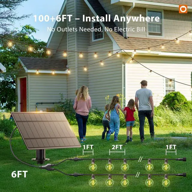 Alt view image 5 of 7 - 100FT 54LED Solar String Lights Outdoor Waterproof with Remote, USB | Shatterproof Outdoor Lights, 5000mAh Battery, Dimmable Timer Modes, Solar Powered Patio Lights for Backyard, Garden, Camping