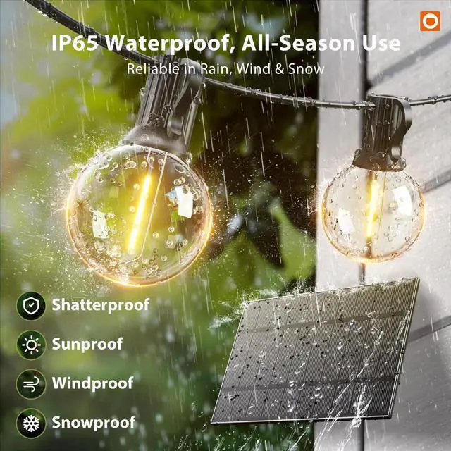 Alt view image 6 of 7 - 100FT 54LED Solar String Lights Outdoor Waterproof with Remote, USB | Shatterproof Outdoor Lights, 5000mAh Battery, Dimmable Timer Modes, Solar Powered Patio Lights for Backyard, Garden, Camping