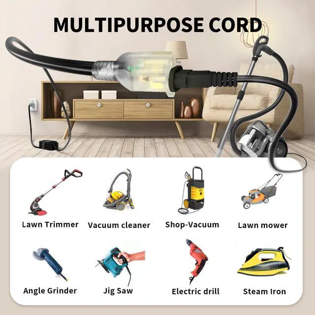 Alt view image 7 of 7 - 25 Ft 10AWG Outdoor Extension Cord Waterproof Heavy Duty, Black | 10 Gauge 3 Prong, Flexible Cold-Resistant Power Cord Indoor & Outside with Lighted Indicator End, 15A 1875W SJTW ETL Listed