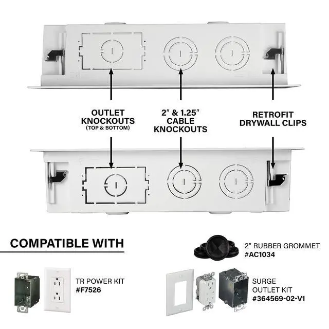 Alt view image 7 of 7 - Legrand - OnQ Cable Management, In-Wall Media Box, Dual Purpose Structured Wiring Enclosure, TV Home Theater Recessed Storage Box, 9 Inch, white ENP0900-NA