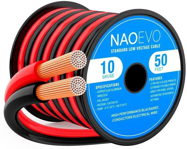 Main image of 10 Gauge Wire 2 Conductors, CCA Red Black Electrical Wire, 50FT | Flexible, High Conductivity & Wear-Resistant 10 AWG Wire with PVC insulation for Automotive, Speaker, LED, Marine, 12V/24V DC