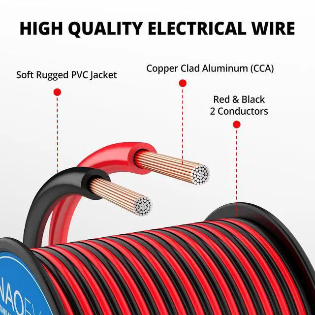 Alt view image 2 of 6 - 10 Gauge Wire 2 Conductors, CCA Red Black Electrical Wire, 50FT | Flexible, High Conductivity & Wear-Resistant 10 AWG Wire with PVC insulation for Automotive, Speaker, LED, Marine, 12V/24V DC