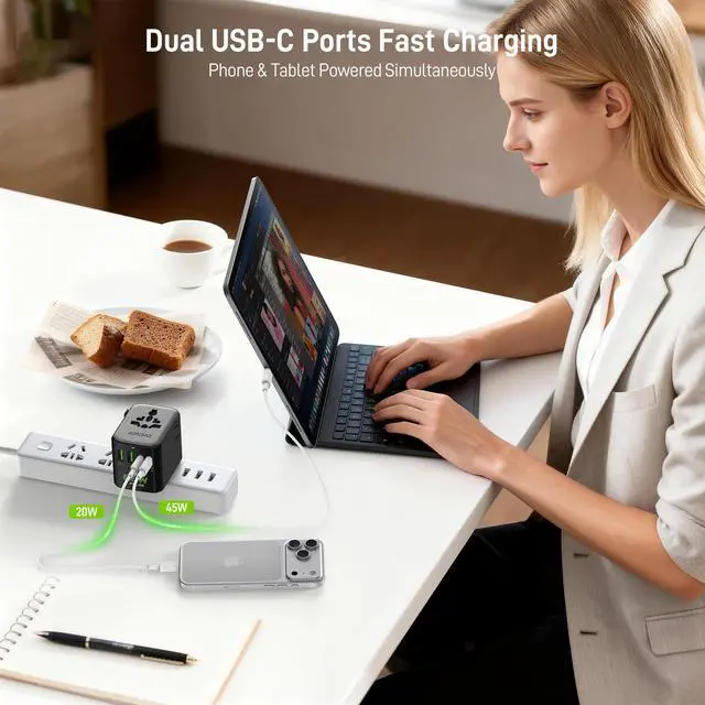 Alt view image 3 of 7 - Pulse Duo 65W Universal Travel Adapter PD/QC 3.0, 2AC/2USB-C/2USB-A | International Power Adapter for EU/US/UK/AU, Fast-Charging for Multi-Device Use, Black