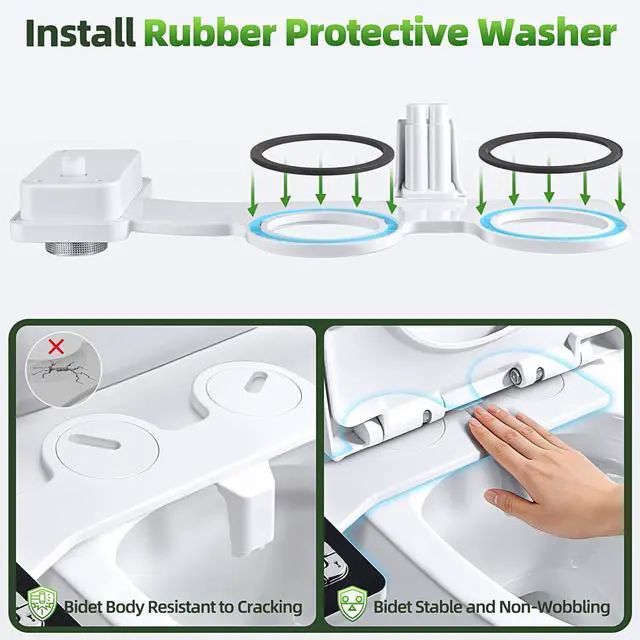 Alt view image 3 of 7 - Bidet Attachment, Non-Electric Cold Water Bidet Toilet Seat Attachment with Pressure Controls, Retractable Self-Cleaning Dual Nozzles for Frontal & Rear Wash - Black