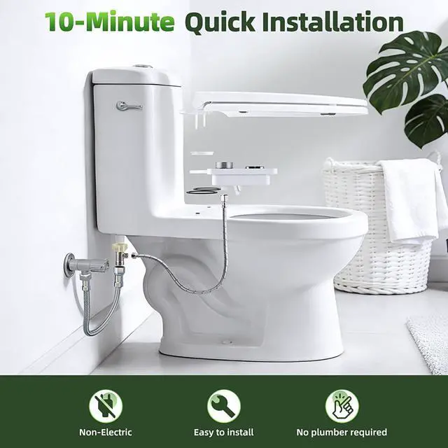 Alt view image 5 of 7 - Bidet Attachment, Non-Electric Cold Water Bidet Toilet Seat Attachment with Pressure Controls, Retractable Self-Cleaning Dual Nozzles for Frontal & Rear Wash - Black