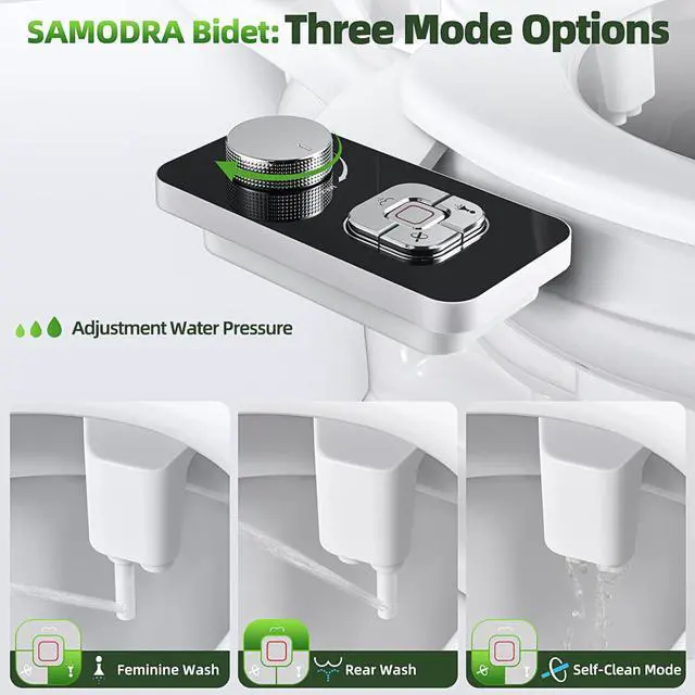 Alt view image 2 of 7 - Bidet Attachment, Non-Electric Cold Water Bidet Toilet Seat Attachment with Pressure Controls, Retractable Self-Cleaning Dual Nozzles for Frontal & Rear Wash - Black