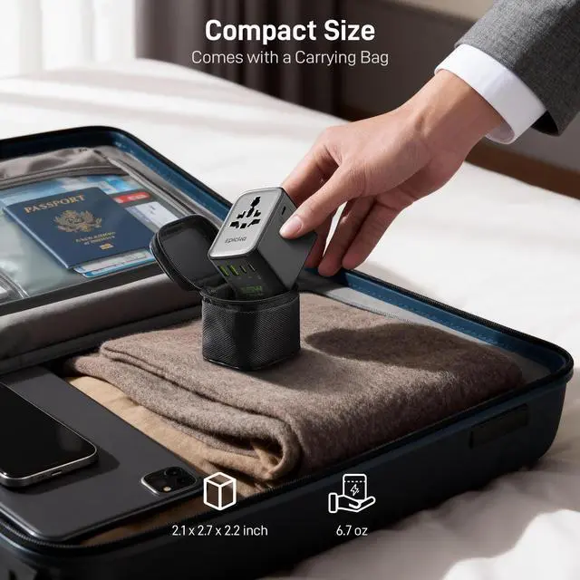 Alt view image 7 of 7 - Pulse Duo 65W Universal Travel Adapter PD/QC 3.0, 2AC/2USB-C/2USB-A | International Power Adapter for EU/US/UK/AU, Fast-Charging for Multi-Device Use, Black