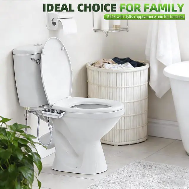 Alt view image 6 of 7 - Bidet Attachment, Non-Electric Cold Water Bidet Toilet Seat Attachment with Pressure Controls, Retractable Self-Cleaning Dual Nozzles for Frontal & Rear Wash - Black