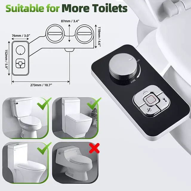 Alt view image 7 of 7 - Bidet Attachment, Non-Electric Cold Water Bidet Toilet Seat Attachment with Pressure Controls, Retractable Self-Cleaning Dual Nozzles for Frontal & Rear Wash - Black