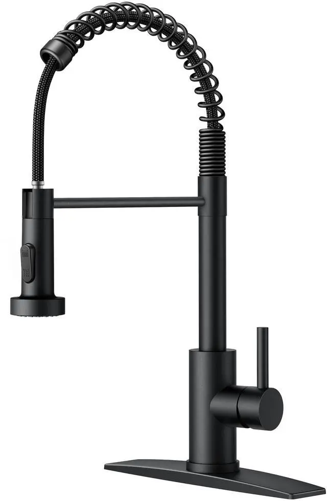 Main image of Black Kitchen Sink Faucet, Pull Down Sprayer, Classic High Arc | Lead-Free Stainless Steel, Single Handle Commercial Spring Sink Faucets for Laundry Utility Room, Outdoor Farmhouse Camper