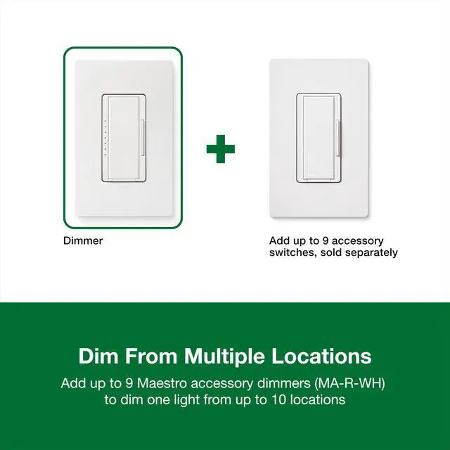 Alt view image 7 of 7 - Maestro LED+ Dimmer Switch, Tap Dimmer, Single Pole/3-way