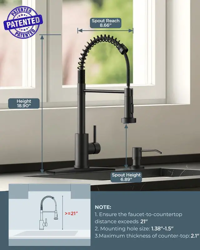 Alt view image 2 of 7 - Black Kitchen Sink Faucet, Pull Down Sprayer, Classic High Arc | Lead-Free Stainless Steel, Single Handle Commercial Spring Sink Faucets for Laundry Utility Room, Outdoor Farmhouse Camper