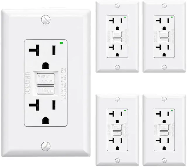 Main image of GFCI Outlet 20 Amp, Self-Test GFI Electrical Outlet with Narrow Design, GFCI Receptacle with LED Indicator, UL Listed, White, Wall Plate Included, 5 Pack