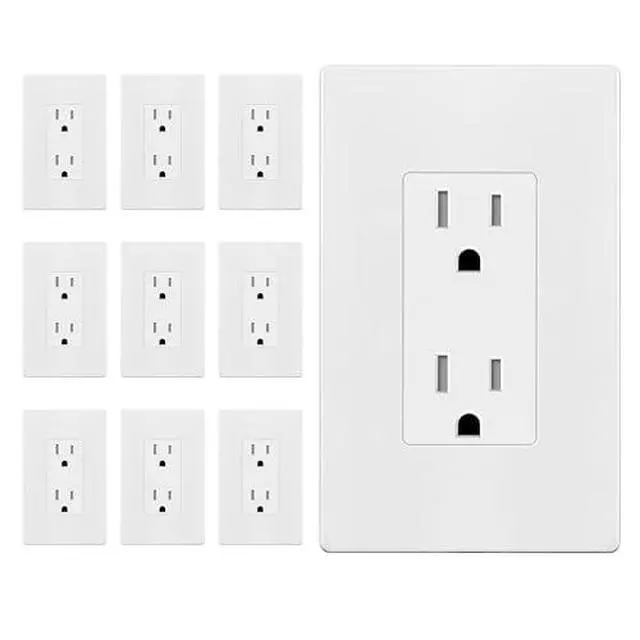 Alt view image 2 of 7 - Decorator Outlet 10 Pack, 15A Standard Electrical Wall Receptacle | with Screwless Wall Plate, Tamper Resistant, UL Listed, Self-Grounding, Residential Outlets for Home, 5-15R, Glossy White