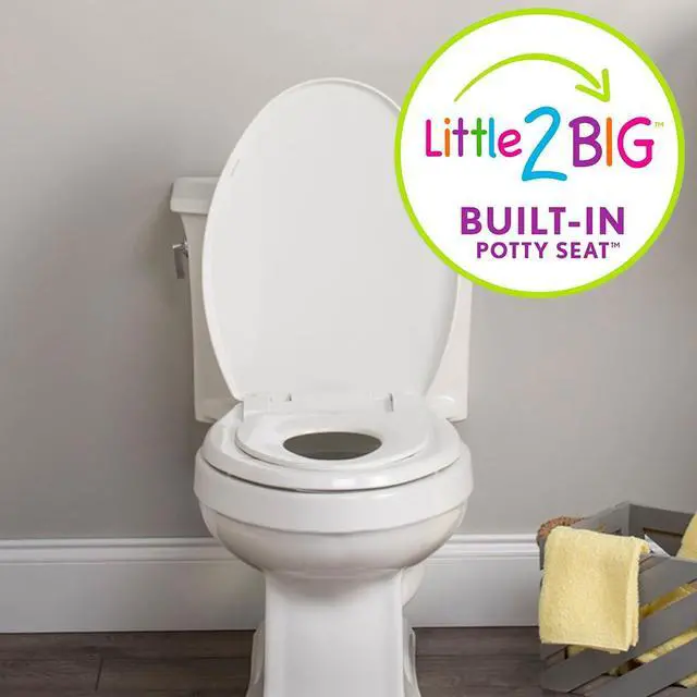 Alt view image 3 of 7 - Little2Big Toilet Seat with Built-In Toddler Potty Training Seat, Slow Close, Easy to Install, Made in USA, ELONGATED, White