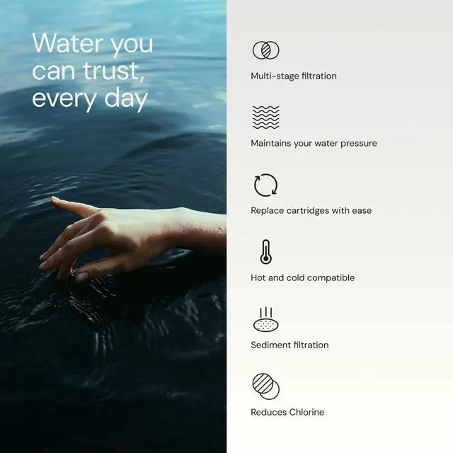 Alt view image 3 of 7 - SF220 Daily Essential Shower Filter - Chrome | Reduces chlorine, sediment & heavy metals for water that's kinder to skin & hair. No tools, 5-minute setup