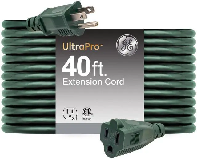 Main image of Outdoor Extension Cord, 40 Ft, Grounded Heavy Duty Extension Cord, 16AWG | 3 Prong Outdoor, Extension Cord, ETL Listed, Green, 81601