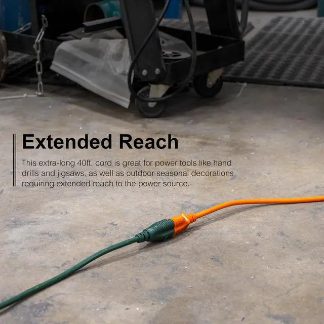 Alt view image 4 of 5 - Outdoor Extension Cord, 40 Ft, Grounded Heavy Duty Extension Cord, 16AWG | 3 Prong Outdoor, Extension Cord, ETL Listed, Green, 81601