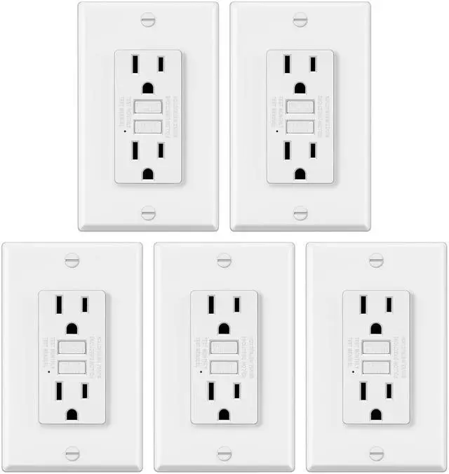 Main image of 5 Pack GFCI Outlets 15 Amp, NTR GFI Receptacles, ETL Listed, White | Ultra Slim Design, Non-Tamper Resistant with LED Indicator, 15a Ground Fault Circuit Interrupter, Wallplate Included