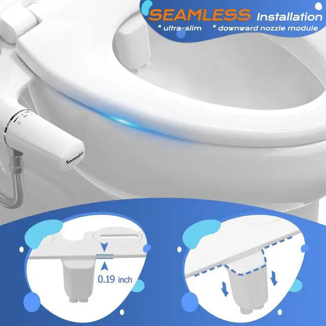 Alt view image 3 of 7 - Ultra-Slim Hygienic Bidets Attachment for Existing Toilets - Adjustable Fresh Water Pressure Dual Nozzle (Frontal & Rear Wash) Easy to Install, Silver