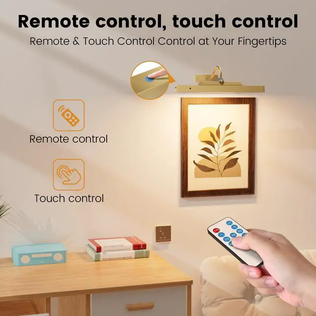 Alt view image 4 of 7 - Gallery Lights for Wall 3 Pack, 12" Rechargeable Picture Lights, Cordless Remote Dimmable LED for Portrait Hallway Decor (Antique Gold)