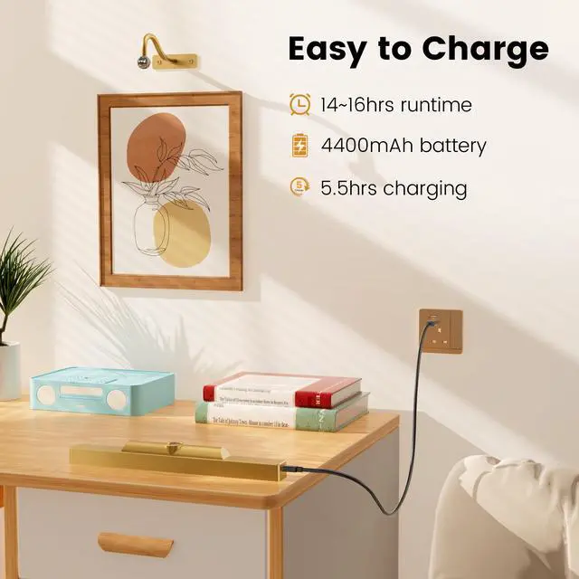 Alt view image 5 of 7 - Gallery Lights for Wall 3 Pack, 12" Rechargeable Picture Lights, Cordless Remote Dimmable LED for Portrait Hallway Decor (Antique Gold)