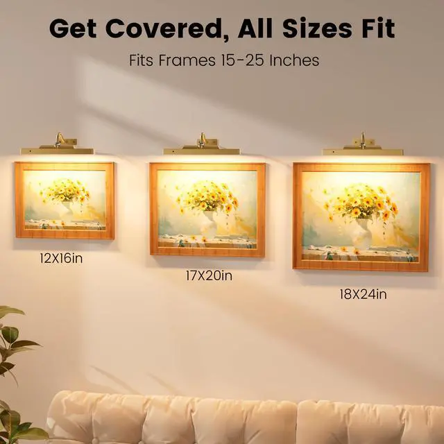 Alt view image 7 of 7 - Gallery Lights for Wall 3 Pack, 12" Rechargeable Picture Lights, Cordless Remote Dimmable LED for Portrait Hallway Decor (Antique Gold)