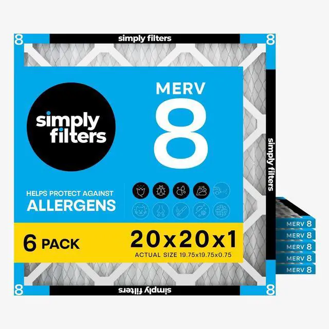 Main image of 20x20x1 Air Filter, Merv 8, MPR 600, 6 Pack, Furnace Air Filter for HVAC (Actual Size: 19.75"x19.75"x0.75") DUST, Pet, & Allergy Control
